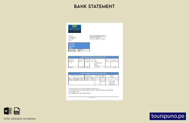 listo para imprimir plantilla de Excel de extracto bancario del Golfo de Yemen